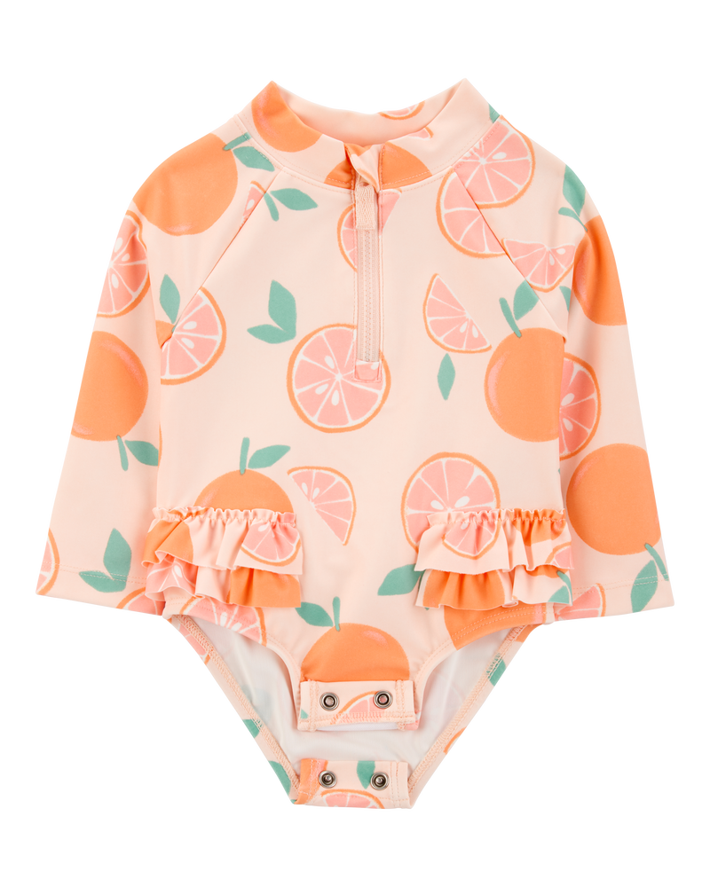 Baby Girl 1-Piece Orange Slice Long-Sleeve Rashguard Swimsuit, image 2 of 5 slides