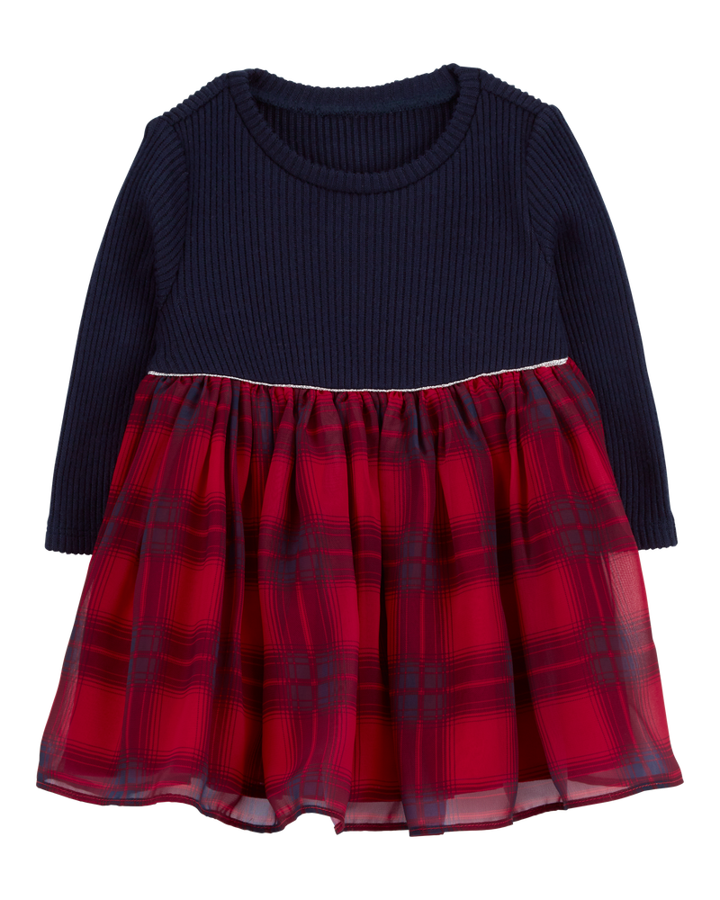 Baby Long-Sleeve Plaid Dress, image 1 of 4 slides