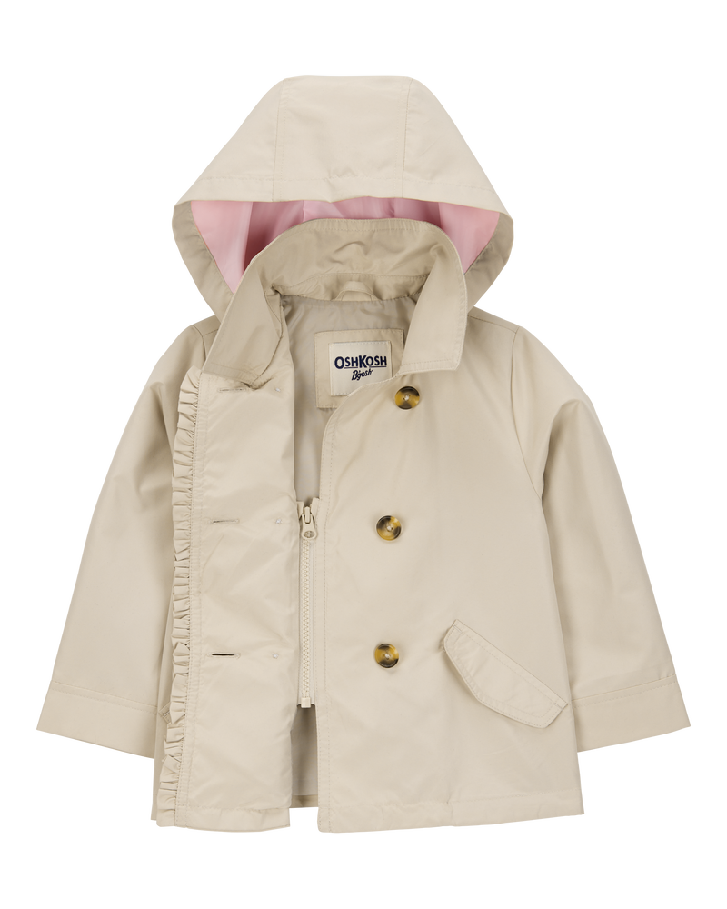 Toddler Ruffle Trench Coat - Khaki, image 2 of 5 slides