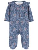 Blue - Baby Floral 2-Way Zip Cotton Sleep & Play Pajamas