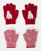 Boys 2-Pack Striped Polar Bear Winter Gloves - Red, image 1 of 2 slides
