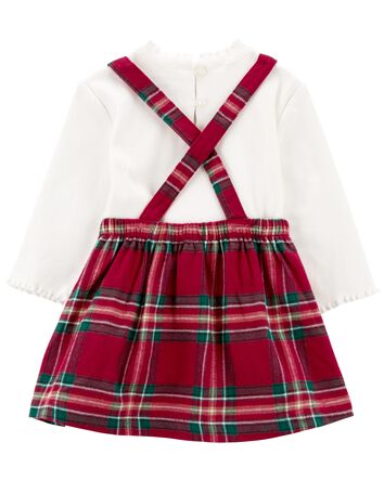 Baby 3-Piece Holiday Bodysuit & Plaid Skirtall Set, 