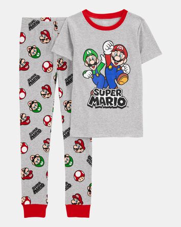 Boys Super Mario Snug Fit Cotton 2-Piece Pajamas - Heather, 