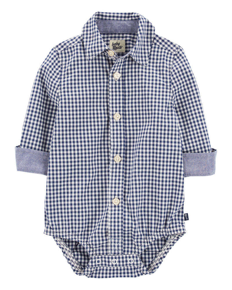 Baby Gingham Print Button-Front Bodysuit, image 1 of 4 slides