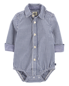Baby Gingham Print Button-Front Bodysuit, image 1 of 4 slides