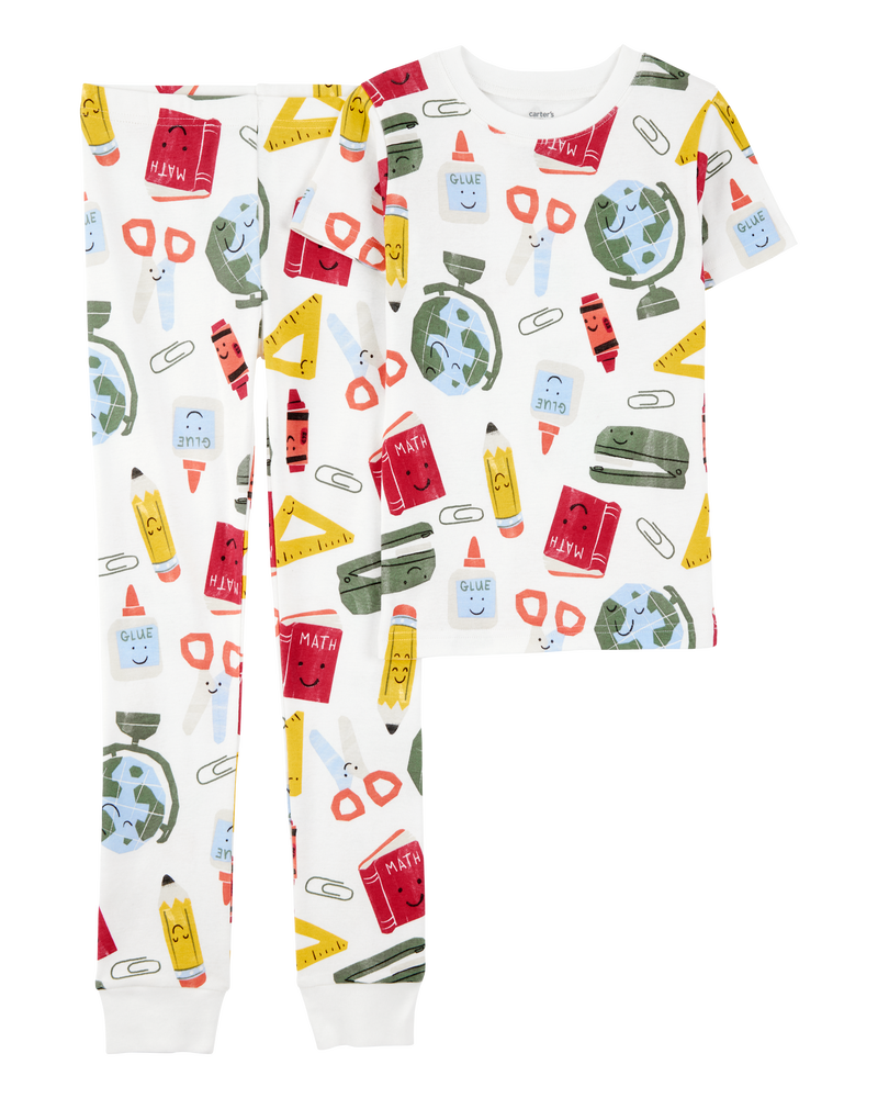 Kid 2-Piece Back To School Print 100% Snug Fit Cotton Pajamas, image 1 of 4 slides
