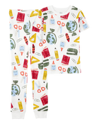 Kid 2-Piece Back To School Print 100% Snug Fit Cotton Pajamas, image 1 of 4 slides