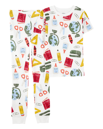 Kid 2-Piece Back To School Print 100% Snug Fit Cotton Pajamas, 