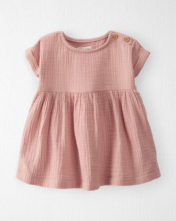 Baby Organic Cotton Gauze Dress in Pink, 