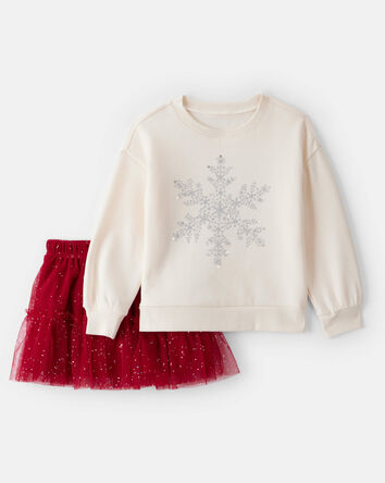 Toddler Girl 2-Piece Snowflake Print Long-Sleeve Top & Skirt Set, 