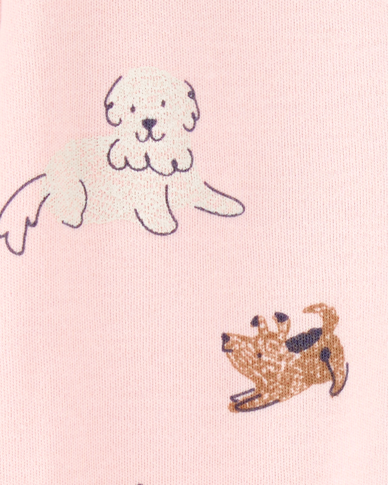 Baby Girl Dog Print 2-Way Zip Cotton Sleep & Play Pajamas - Pink, image 3 of 4 slides