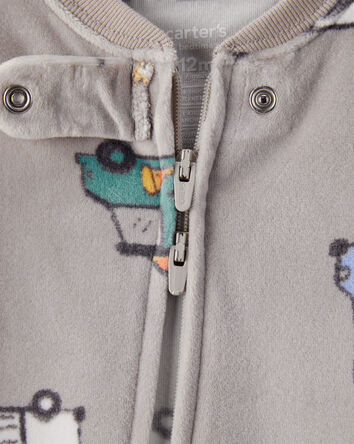 Toddler Boy Food Truck Loose Fit Long-Sleeve 2-Way Zip 1-Piece Pajamas, 