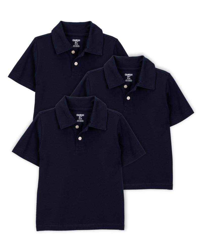 Toddler 3-Pack Pique Uniform Polo Shirts - Navy, image 1 of 3 slides
