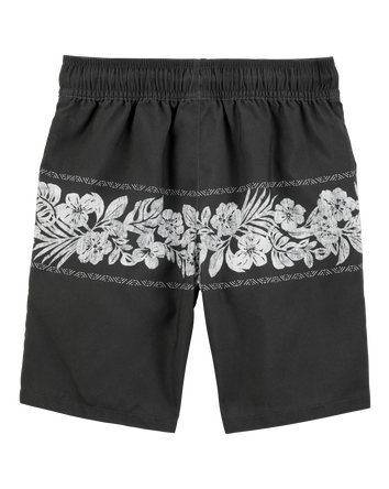 Kid Tropical Swim Trunks-Black, 