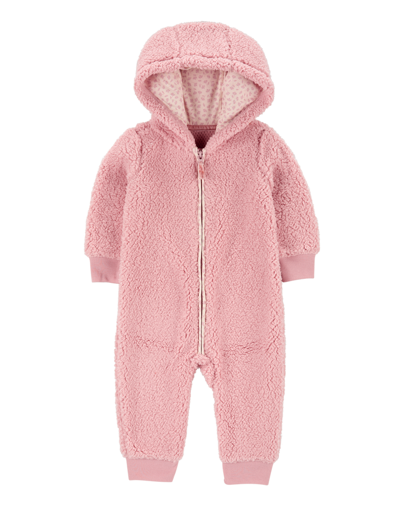 Baby Girl Hooded Fleece Jumpsuit, image 1 of 3 slides
