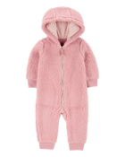 Baby Girl Hooded Fleece Jumpsuit, image 1 of 3 slides