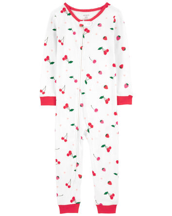 Toddler 1-Piece Cherry Print 100% Snug Fit Cotton Footless Pajamas, 
