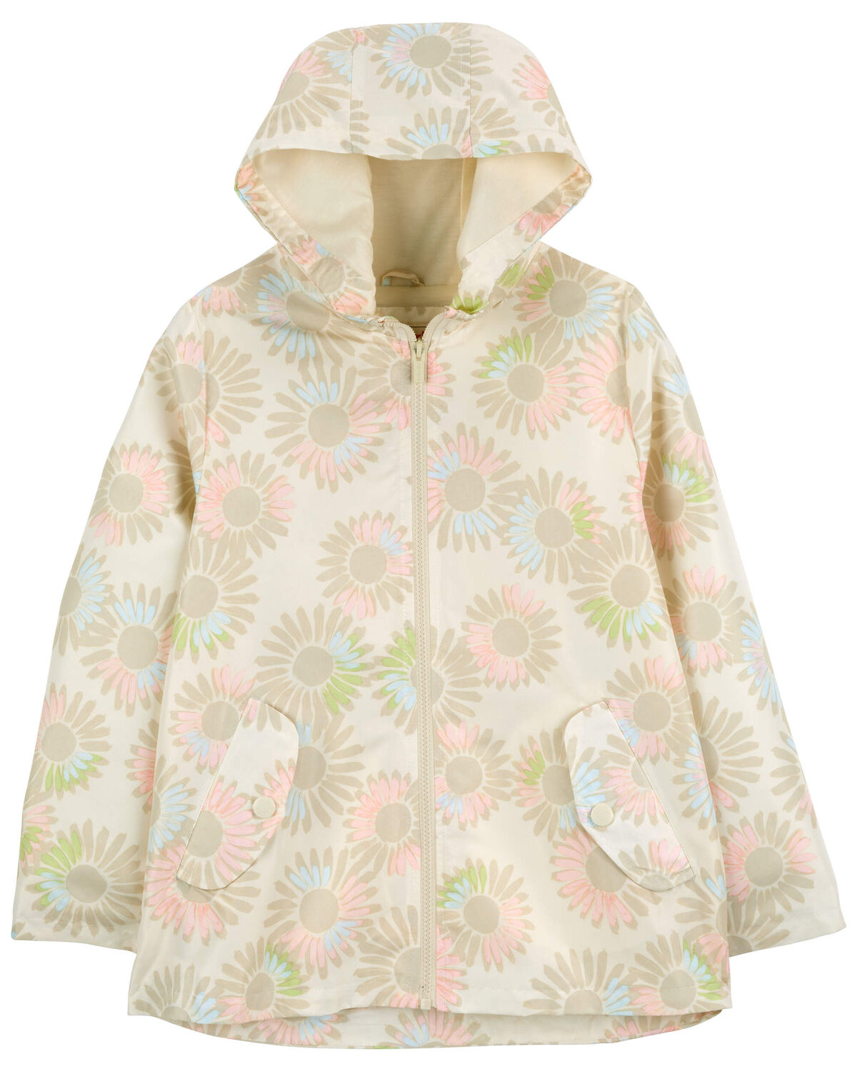 Cream Floral Print Kid Floral Rain Jacket