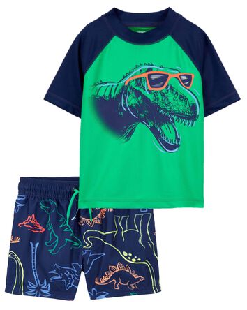 Toddler Dinosaur Rashguard & Swim Trunks Set, 