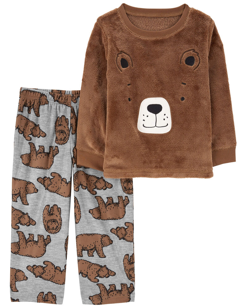 Toddler 2-Piece Fuzzy Velboa Bear Pajamas, image 1 of 3 slides