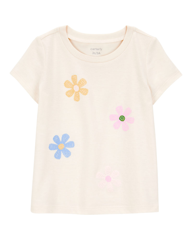 Toddler Girl Flower Short-Sleeve Graphic Tee - Cream, image 1 of 3 slides