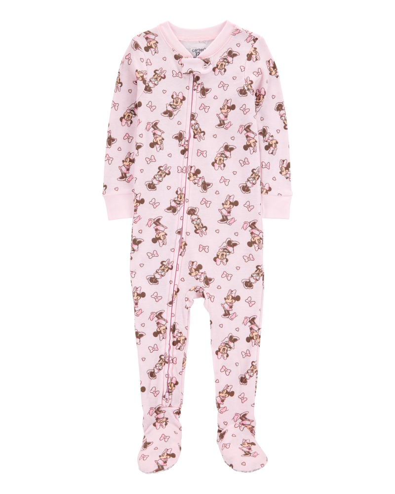 Baby Disney© Minnie Mouse Snug Fit Cotton Footie 1-Piece Pajamas - Pink, image 1 of 3 slides