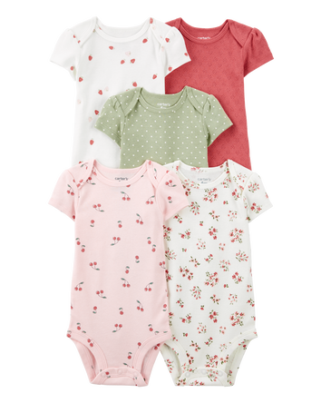 Baby Girl 5-Pack Cherries & Hearts Short-Sleeve Bodysuits, 