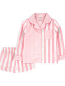 Pink - Toddler 2-Piece Striped Woven Coat-Style Pajamas