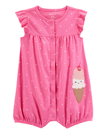 Baby Girl Ice Cream Short-Sleeve Cotton Romper - Pink, 