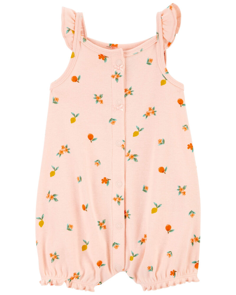 Baby Peach Snap-Up Cotton Romper, image 1 of 3 slides