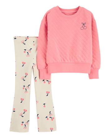 Baby 2-Piece Cherry Doubleknit Pullover & Flare Legging Set, 