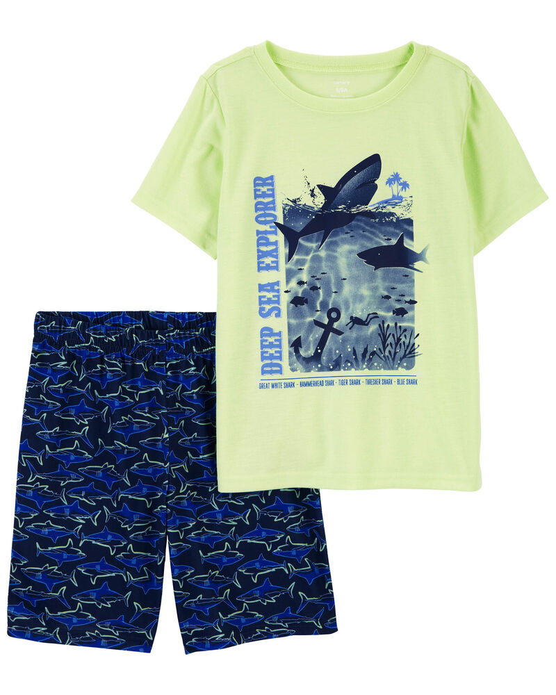 Kid 2-Piece Shark Loose Fit Pajama Set, image 1 of 2 slides
