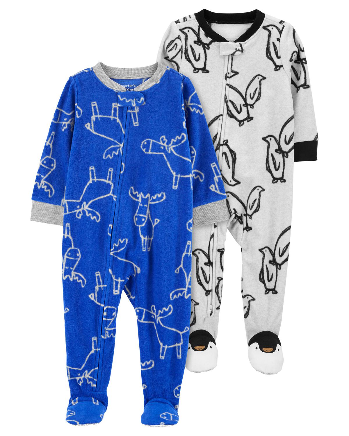 Multi Baby 2Pack 1Piece Fleece Footie Pajamas