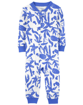 Toddler 1-Piece Ocean Print 100% Snug Fit Cotton Footless Pajamas, 