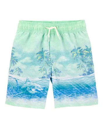 Kid Shark Print  Swim Trunks, 