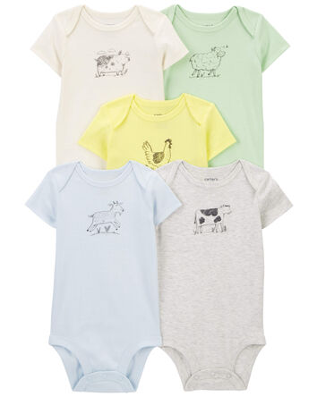 5-Pack Farm Animals Bodysuits, 