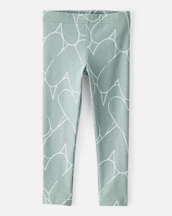 Toddler Girl Cotton Heart Stretch Leggings - Green, 
