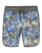 Kid 2-Piece Tropical Print Short-Sleeve Rashguard & Swim Trunks Set - Oragne/Grey, image 4 of 7 slides