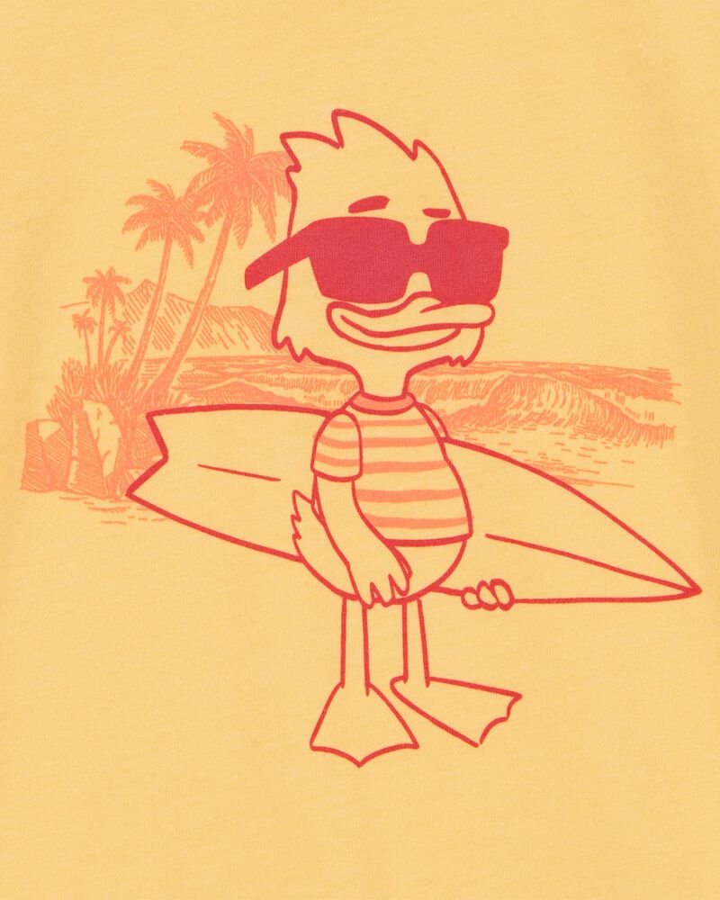 Toddler Cali Sun Surfing Duck Short-Sleeve Graphic Tee - Yellow, image 2 of 3 slides