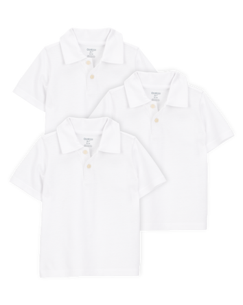 Toddler 3-Pack Pique Uniform Polo Shirts - White, 
