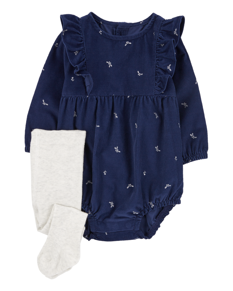Baby 2-Piece Corduroy Bubble & Tights Set, image 1 of 3 slides