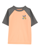 Kid Surfboard-Print Short-Sleeve Rashguard - Orange, image 1 of 3 slides