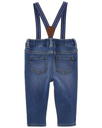 Baby Knit Denim Suspender Pants, 