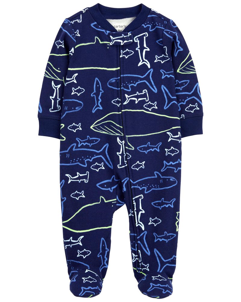 Baby 2-Way Zip Whale Cotton Sleep & Play Pajamas, image 1 of 4 slides