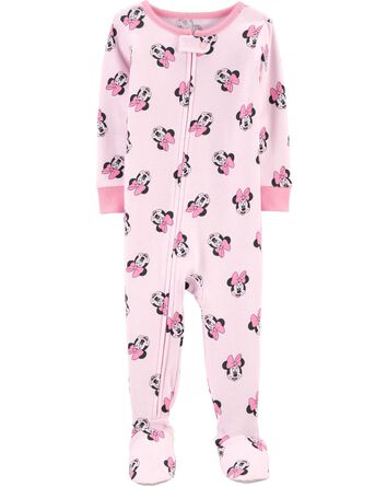 Toddler 1-Piece Minnie Mouse 100% Snug Fit Cotton Footie Pajamas, 