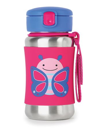 Zoo Stainless Steel Little Kid Straw Bottle - Butterfly, 