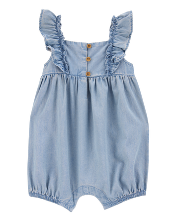 Baby Girl Chambray Flutter Romper, 