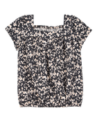 Toddler Square Neck Linen Look-alike Floral Top - Black, image 1 of 3 slides
