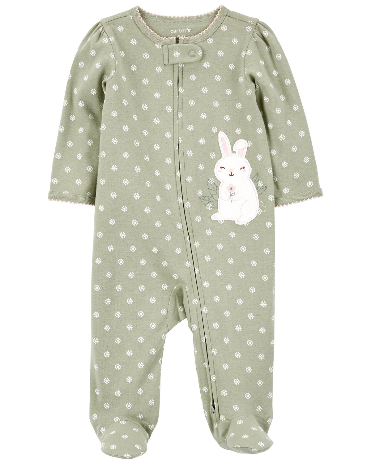 Green Baby Bunny 2Way Zip Cotton Sleep & Play Pajamas