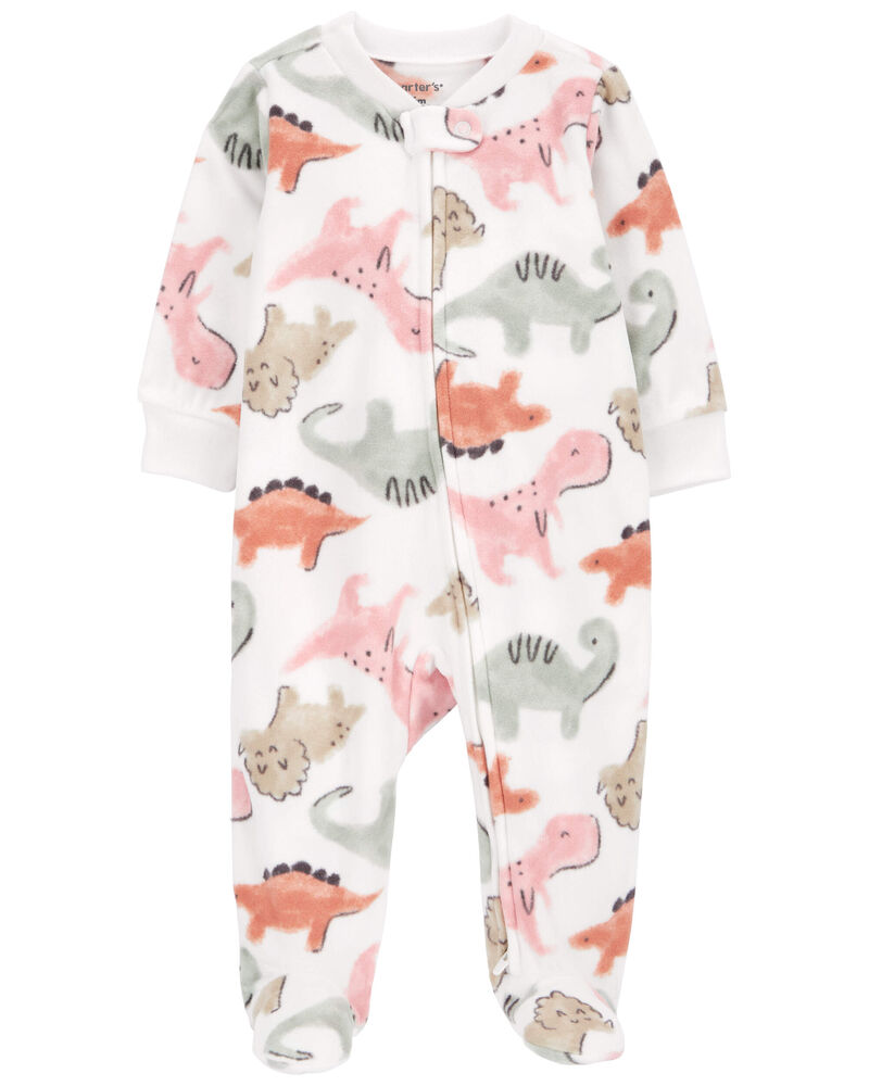 Baby Dinosaur Fleece Zip-Up Footie Sleep & Play Pajamas, image 1 of 5 slides
